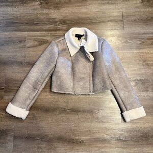 Know One Cares Faux Suede Moto Cropped Jacket Size M